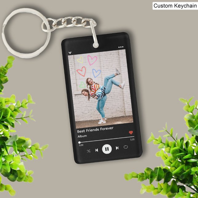 Best Friend Photo & Namn Music Player Black (Best Friend Photo & Name Music Player Black Keychain)