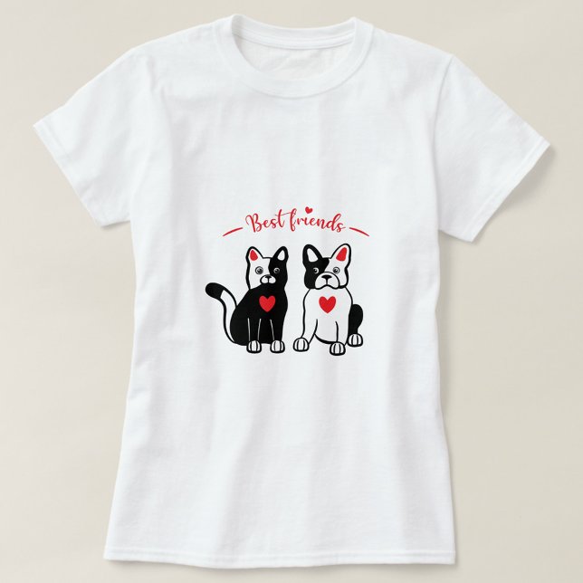 Best Friends Animal T Shirt ( A graphic design featuring a black and white cat and a black dog!)