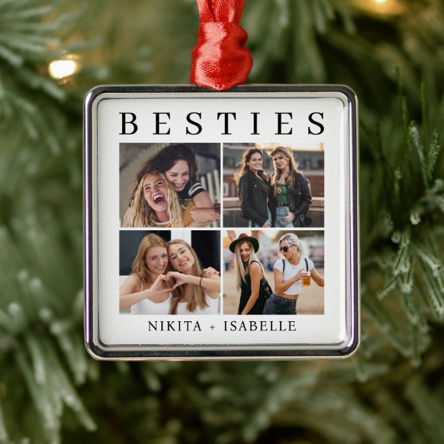 Best Friends Bestie Photo Collage Keepsake Gift Julgransprydnad Metall (Träd)