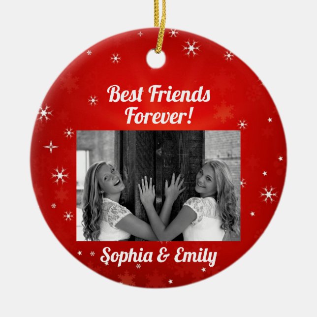 Best Friends Besties BFF Lägg till bild Namn Cute Julgransprydnad Keramik (Framsidan)