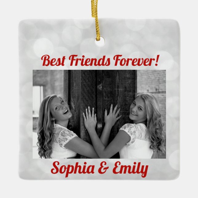 Best Friends Besties BFF Lägg till bild Namn Cute Julgransprydnad Keramik (Framsida)
