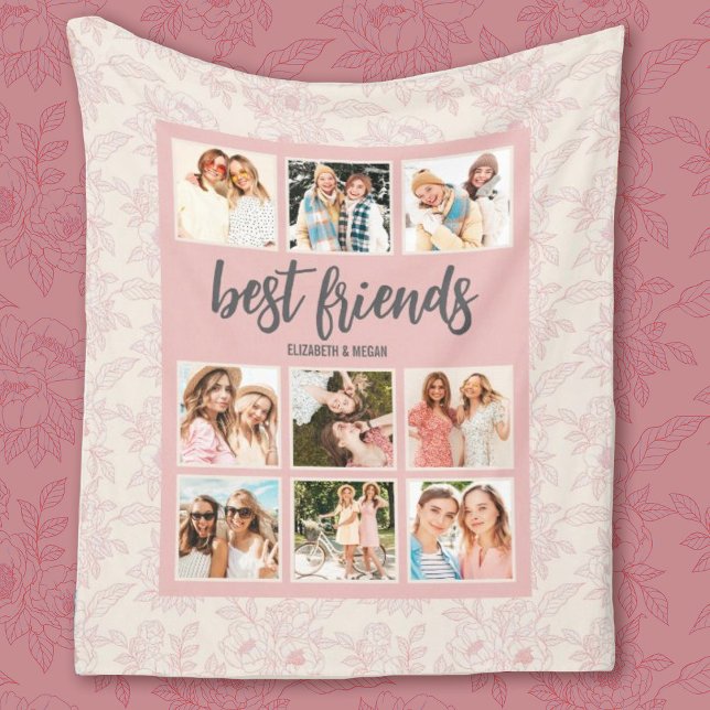 Best Friends BFF Pink Photo Collage with Names Fleecefilt (Personalize this pretty pink best friends blanket with 6 photos and your names. Makes a fun gift.)