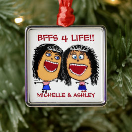 Best Friends BFFS or Sisters Cartoon CUSTOM Julgransprydnad Metall