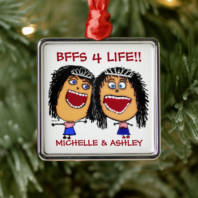 Best Friends BFFS or Sisters Cartoon CUSTOM Julgransprydnad Metall (Träd)