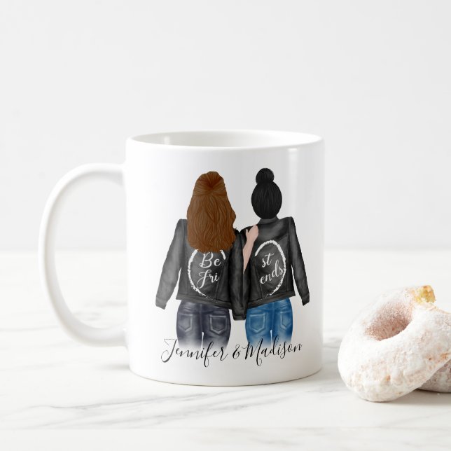 Best Friends Brunette Mörk Bun Hair BFF Besties Kaffemugg (Med munk)