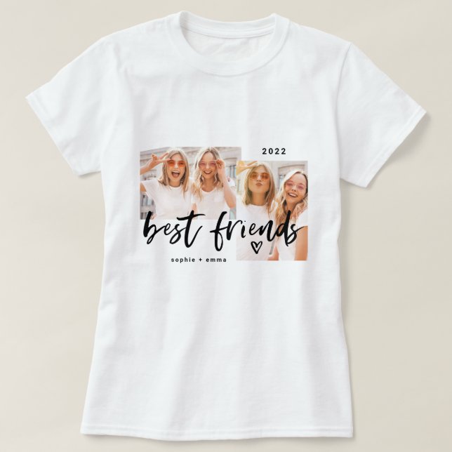 Best Friends | Casual Script and Two Photo Grid T Shirt (Design framsida)