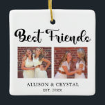 Best Friends Collage 2 Square-fotoskript BFF Julgransprydnad Keramik<br><div class="desc">Modern och snyggt 2-fotokollage med din bästa vän. Plocka 2 av dina favoritfoton med din BFF för att skriva ut på den här akryliska väggkonsten. Innehåller handskrift och kalligrafi av stil-teckensnitt. Den här utskriften ger en underbar personlig för din bff.</div>