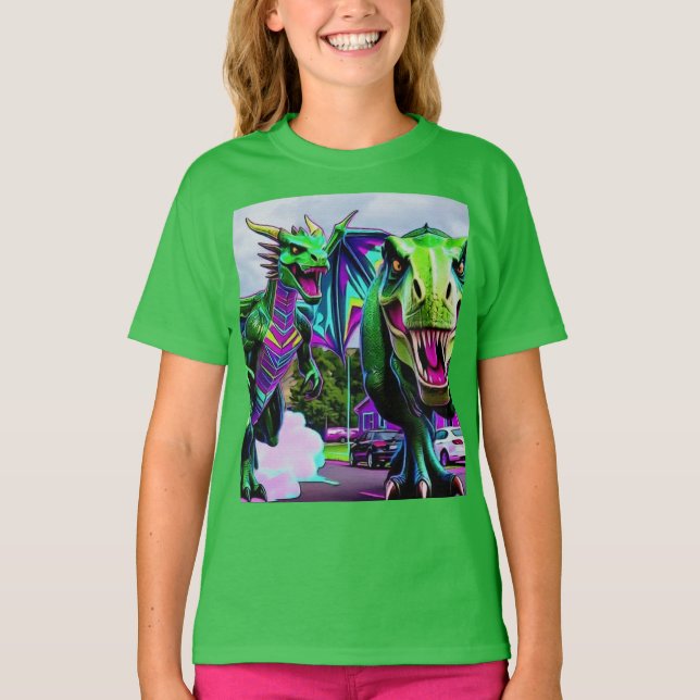 Best Friends - Dragon and Dinosaur Walking T Shirt (Framsida)