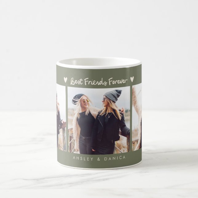 Best Friends Forever Photo Multi Photo Sage Green Kaffemugg (Center)