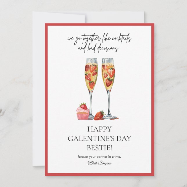 Best friends Galentine's Day Cocktail Holiday Card Inbjudningar (Framsida)