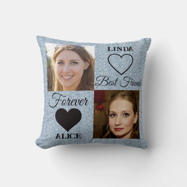 Best Friends Gift Blue Heart Photo Collage Kudde (Framsida)