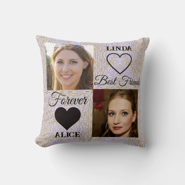 Best Friends Gift Guld Lila Heart Photo Collage Kudde (Framsida)