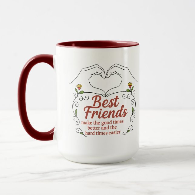 Best Friends Heart Hands Floral Quote Combo Mug Mugg (Vänster)