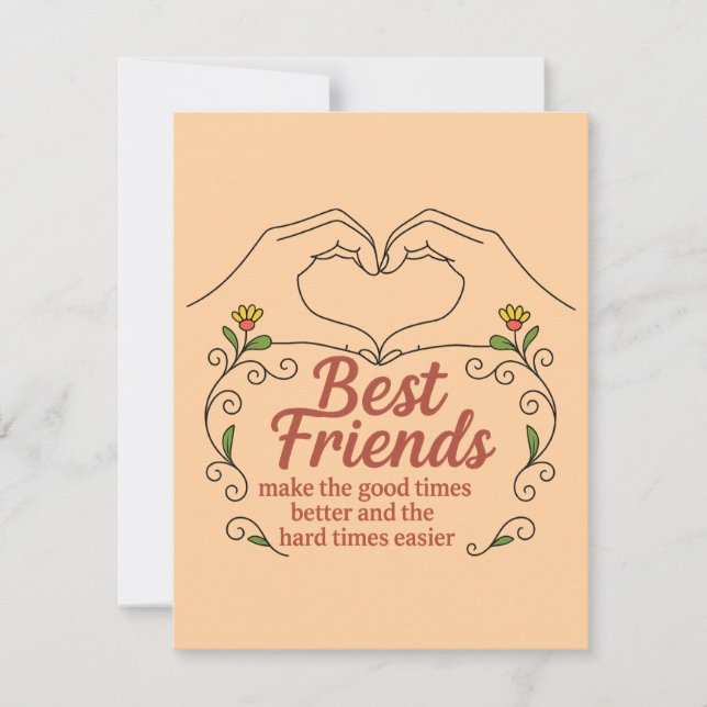 Best Friends Heart Hands Floral Thank You Card Tack Kort (Framsida)