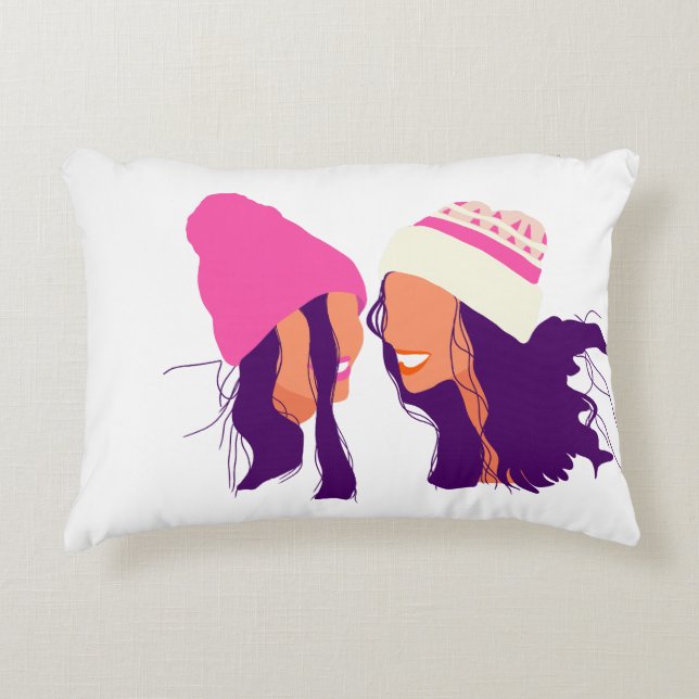Best Friends Illustration • Modern Accent Pillow Prydnadskudde (Framsidan)