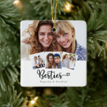 Best Friends Photo Collage Besties Heart Julgransprydnad Keramik<br><div class="desc">En modern 4-foto-Besties-design som ger en underbar gåva till din bästa vän. **LÄS FÖRE ORDERING** Om du gör ändringar i formen eller väljer en annan storlek produkt och designen beskärs på något sätt eller inte ser höger på sidan måste du använda Live Design Service så att någon kan justera layouten...</div>