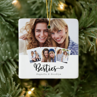 Best Friends Photo Collage Besties Heart Julgransprydnad Keramik