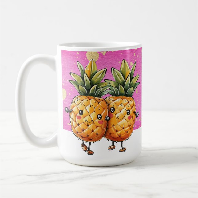 Best Friends Pineapple Kawaii Pineapple Cute Rosa Kaffemugg (Vänster)