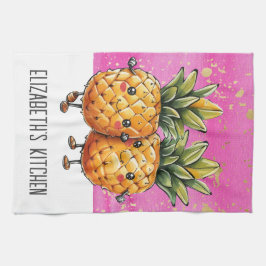 Best Friends Pineapple Kawaii Pineapple Cute Rosa Kökshandduk