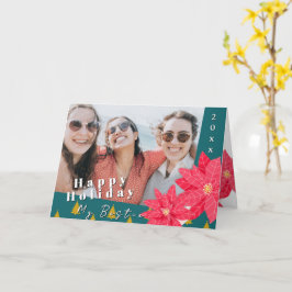Best Friends Poinsettia Happy Holiday Photo Teal Kort