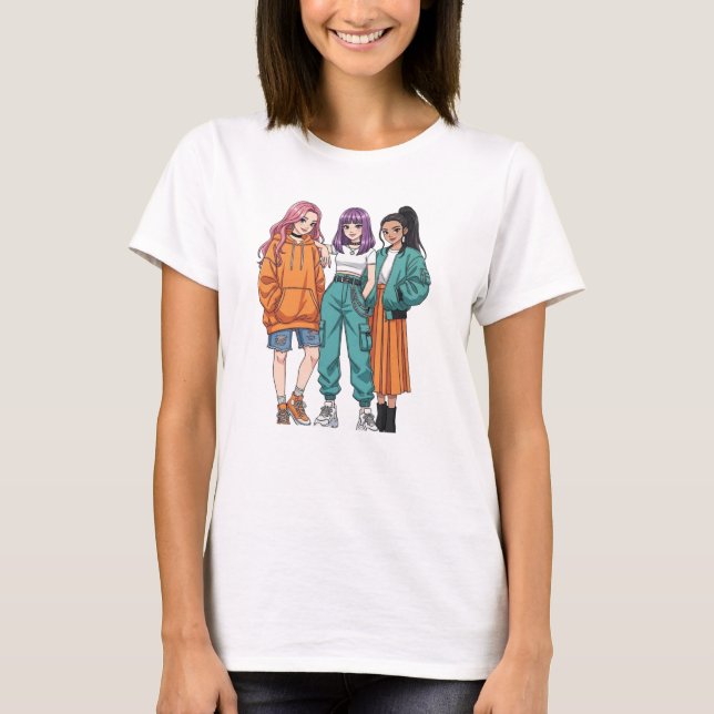Best Friends Squad Girl Gang Anime Style Women's   T Shirt (Framsida)