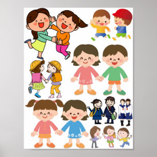 Best Friends tecknad Girls and Boys Art Poster