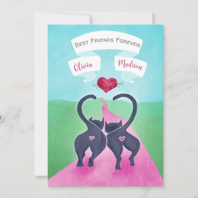 Best Friends Valentine Whimsical Cat Anpassningsba Julkort (Framsida)