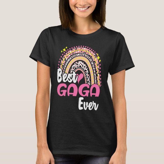 Best Gaga Ever  Pink Leopard Rainbow Mothers Day T Shirt (Framsida)