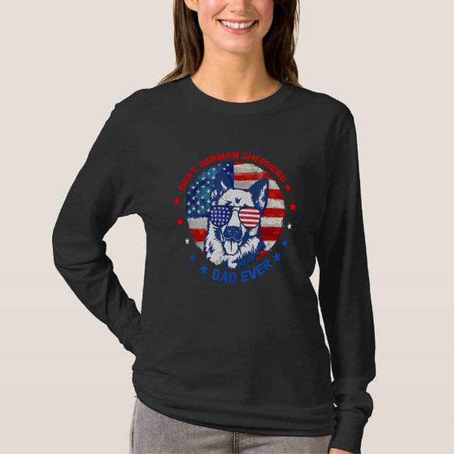 Best German Shepherd Dad Ever American Flag Dog Fa T Shirt (Framsida)