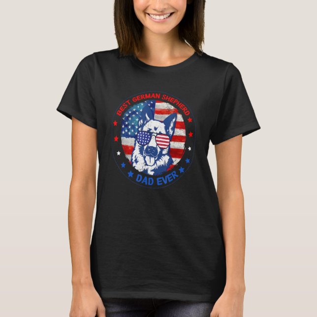 Best German Shepherd Pappa All American Flagga Hun T Shirt (Framsida)