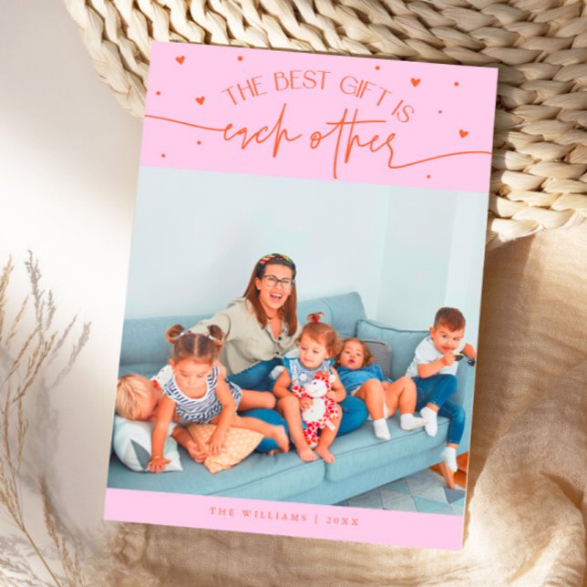 Best Gift Orange Pink Valentines Day Photo Julkort (Skapare uppladdad)