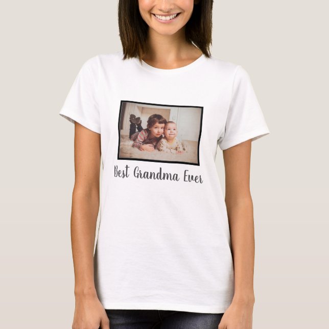 Best grandma ever family custom photo white t shirt (Framsida)