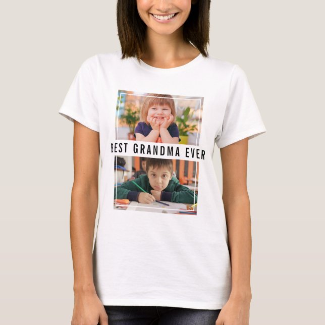 Best Grandma Ever Grandchildren 2 Photo Collage  T Shirt (Framsida)