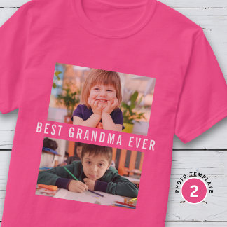 Best Grandma Ever Grandkids 2 Photo Collage Pink T Shirt