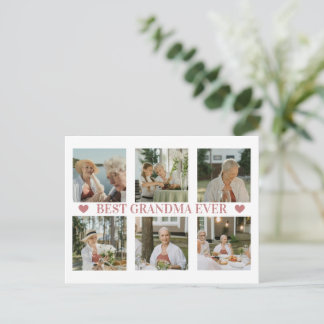Best Grandma Ever Photo Collage – Gift with Hearts Helg Vykort