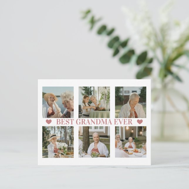 Best Grandma Ever Photo Collage – Gift with Hearts Helg Vykort (Stående Fram)