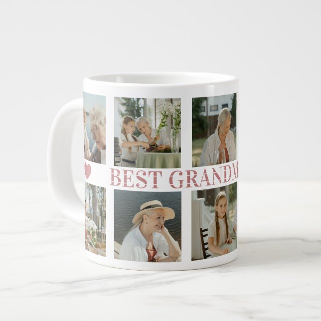 Best Grandma Ever Photo Collage – Gift with Hearts Jumbo Mugg (Framsida vänster)