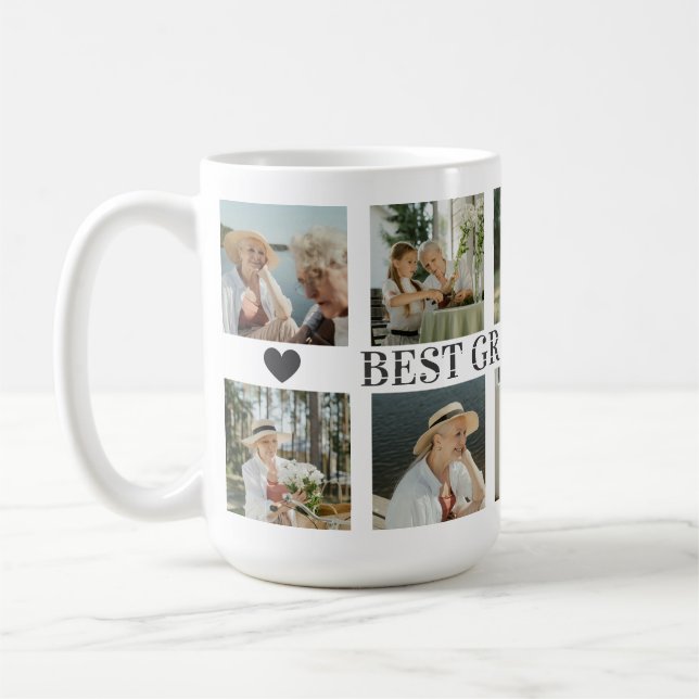 Best Grandma Ever Photo Collage – Gift with Hearts Kaffemugg (Vänster)