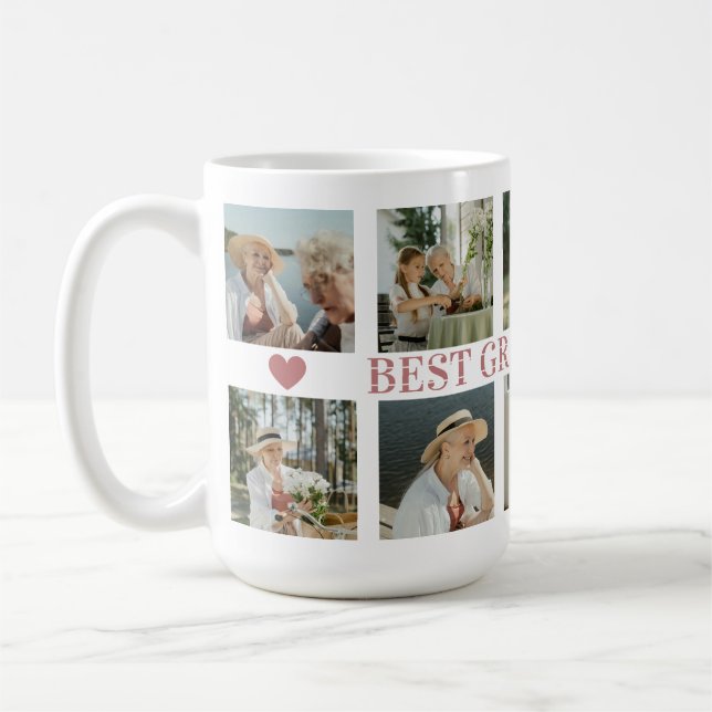 Best Grandma Ever Photo Collage – Gift with Hearts Kaffemugg (Vänster)