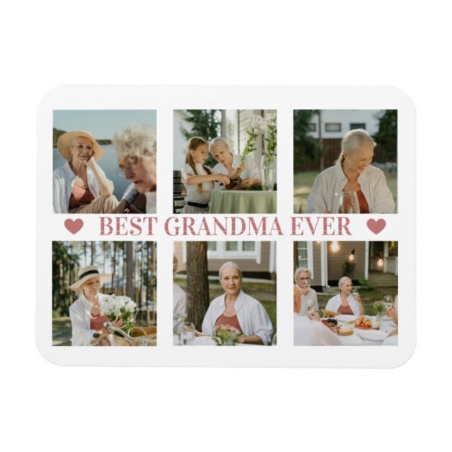 Best Grandma Ever Photo Collage – Gift with Hearts Magnet (Horisontell)