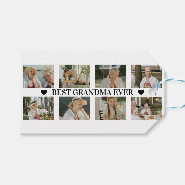 Best Grandma Ever Photo Collage – Gift with Hearts Presentetikett (Framsidan (Horisontell))