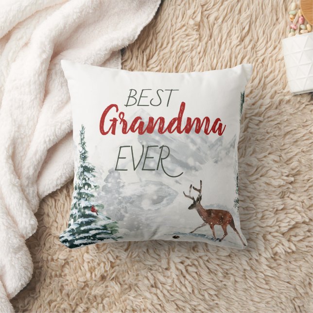 Best Grandma Ever Rustic Deer Winter Scene Photo Kudde (Filt)