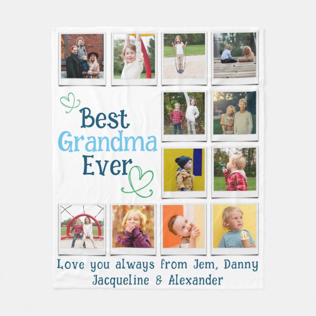 Best Grandma Family Photo Collage Fleecefilt (Framsidan)