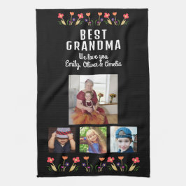 Best Grandma Flowers 4 Photo Collage Keepsaké Kökshandduk