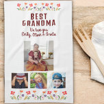Best Grandma Flowers 4 Photo Collage Keepsaké Kökshandduk<br><div class="desc">Cute Best Grandma Flowers 4 Photo Collage Keepsakkökshandduk. Handritade blommor i vackra vår färg och 4 foton. Skapa din egen personlig för en mormor för Mor dag,  födelsedag eller jul och lägg till namn och foton.</div>
