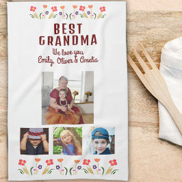 Best Grandma Flowers 4 Photo Collage Keepsaké Kökshandduk
