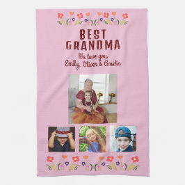 Best Grandma Flowers 4 Photo Collage Keepsaké Kökshandduk
