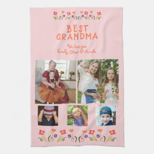 Best Grandma Flowers 5 Photo Collage Keepsaké Kökshandduk