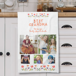 Best Grandma Flowers 5 Photo Collage Keepsaké Kökshandduk