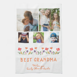 Best Grandma Flowers 5 Photo Collage Keepsaké Kökshandduk